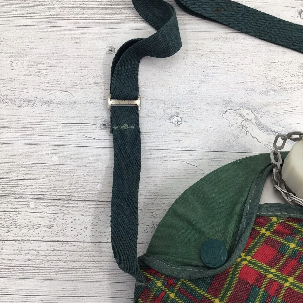 Vintage 1960s Girl Scouts 1 Quart Aluminum Canteen Green Plaid Cover & Strap - Picture 7 of 9